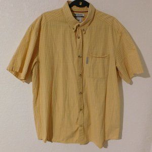 Columbia Button Up Shirt Mens Size XL Yellow Plaid Short Sleeve Woven Outdoors